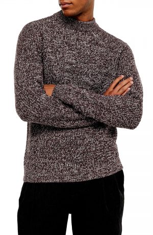 Men's Topman Twist Mock Neck Sweater, Size Large - Burgundy Men's Topman Twist Mock Neck Sweater, Size Large - Burgundy