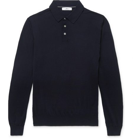 Mr P. - Merino Wool Polo Shirt - Men - Blue | The Fashionisto