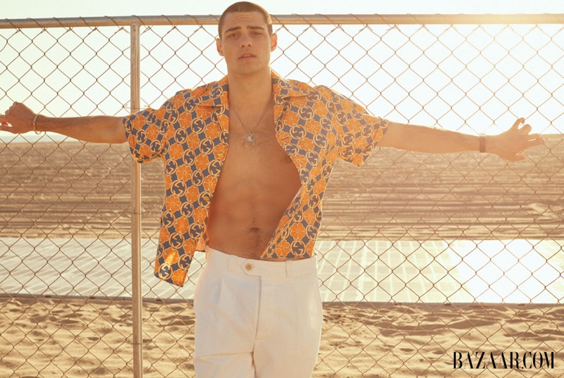 Thomas Whiteside photographs Noah Centineo in a Gucci shirt with Prada pants, a Cartier watch, Tiffany & Co. bracelet, and Pyrrha ring for Harper's Bazaar Men's. » Noah Centineo Poses for Harper's Bazaar Men's, Talks Changing Hair & Being in the Public Eye Thomas Whiteside photographs Noah Centineo in a Gucci shirt with Prada pants, a Cartier watch, Tiffany & Co. bracelet, and Pyrrha ring for Harper's Bazaar Men's.
