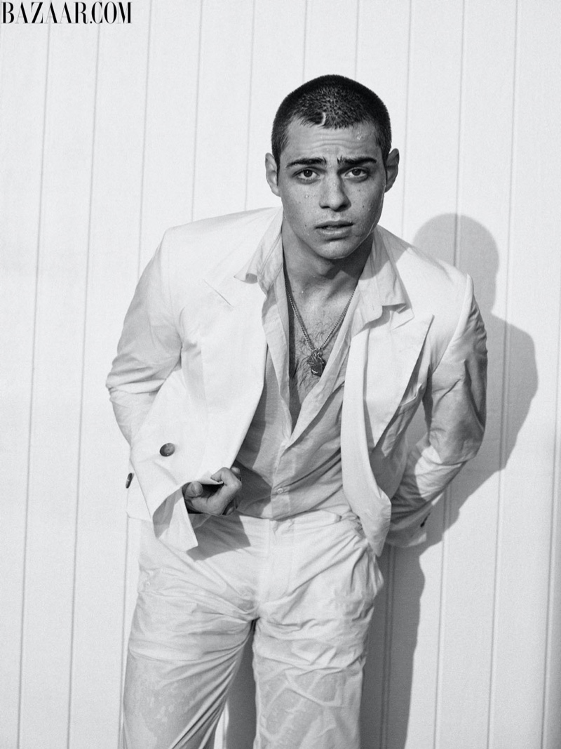 Clad in white, Noah Centineo sports a Hugo Boss suit, Sandro top, Pyrrha ring, and Tiffany & Co. bracelet for Harper's Bazaar Men's. » Noah Centineo Poses for Harper's Bazaar Men's, Talks Changing Hair & Being in the Public Eye Clad in white, Noah Centineo sports a Hugo Boss suit, Sandro top, Pyrrha ring, and Tiffany & Co. bracelet for Harper's Bazaar Men's.