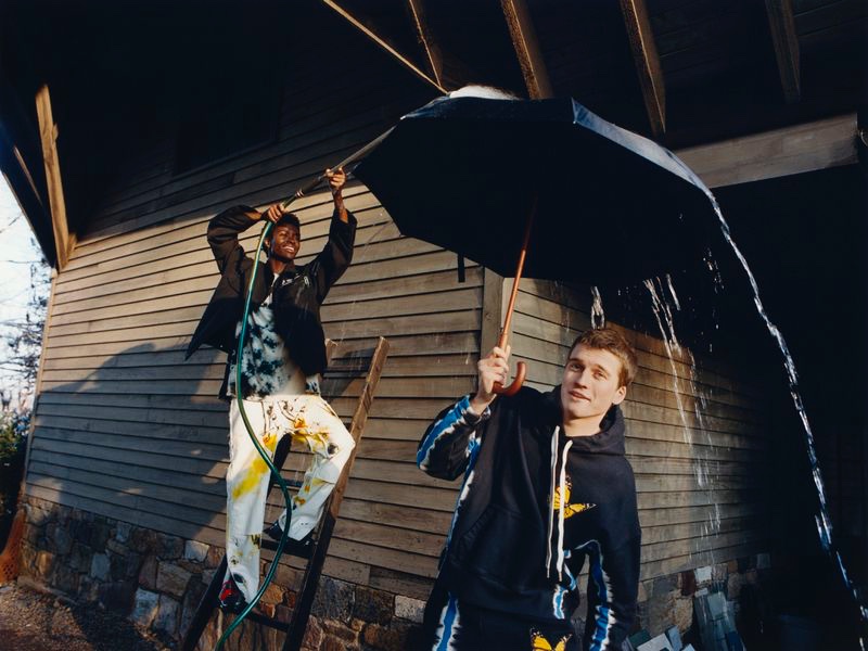 Models Alton Mason and Hamish Frew wear Off-White and Palm Angels for Nordstrom.