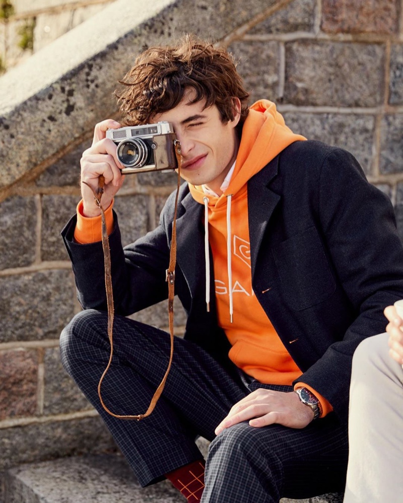 A preppy vision, Oscar Kindelan models a look from GANT.