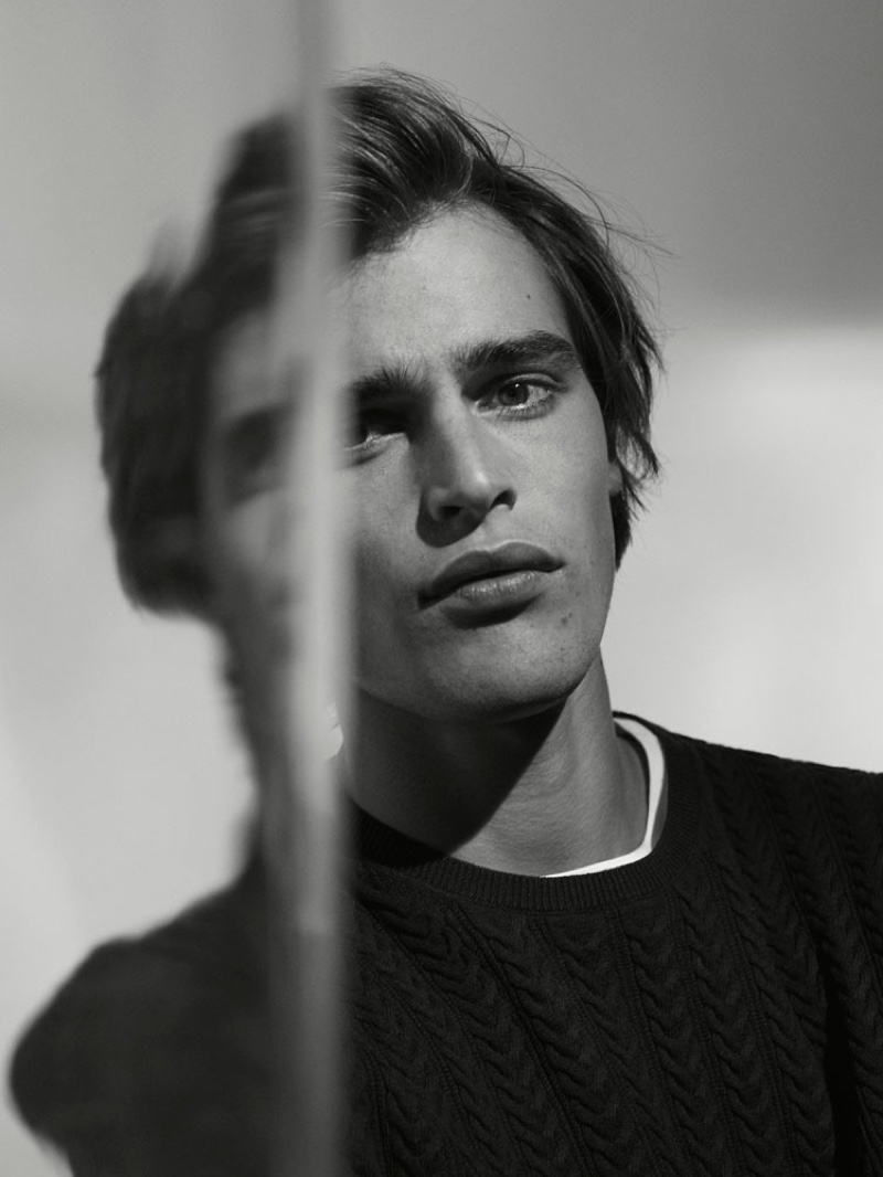 Appearing in a black and white photo, Parker van Noord stars in a shoot for Massimo Dutti's Scents.