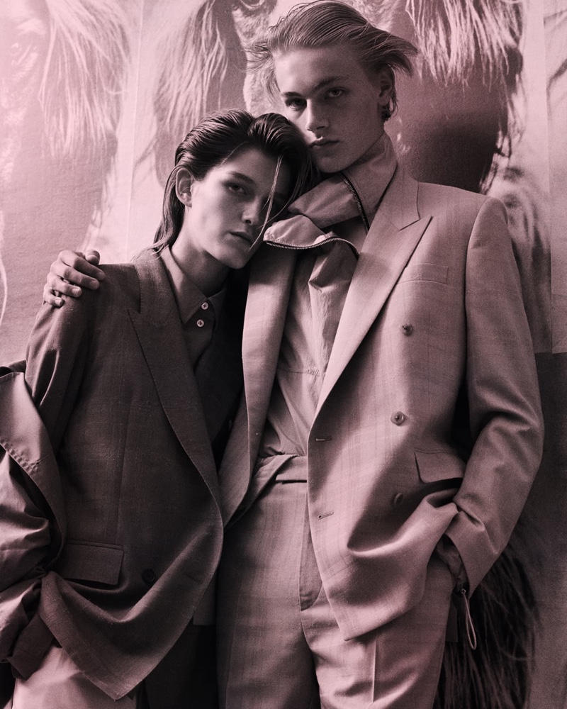 Models Tessa Bruinsma and Felix Archer front Paul Smith's spring-summer 2020 campaign.