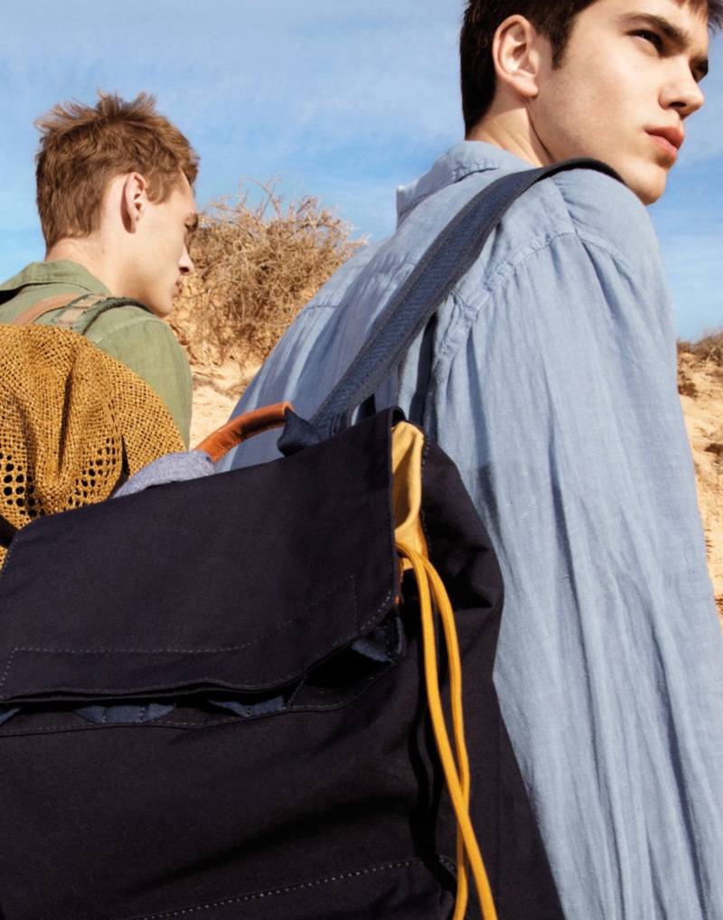 Sporting backpacks, Dani van de Water and Sam Steele connect with Pepe Jeans for spring.