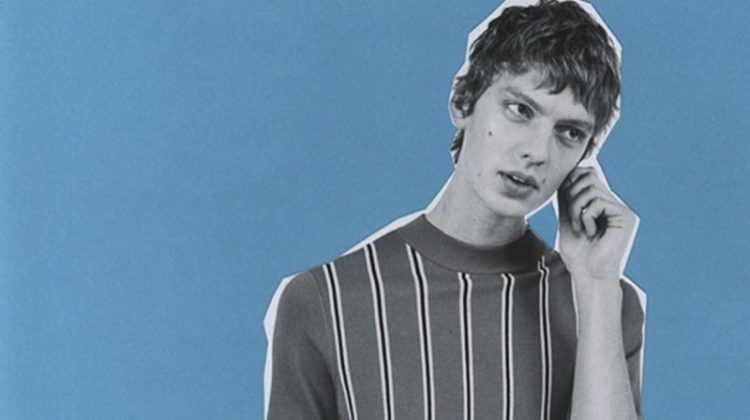 Model Leon Dame wears a striped t-shirt for Sandro's spring-summer 2020 campaign.