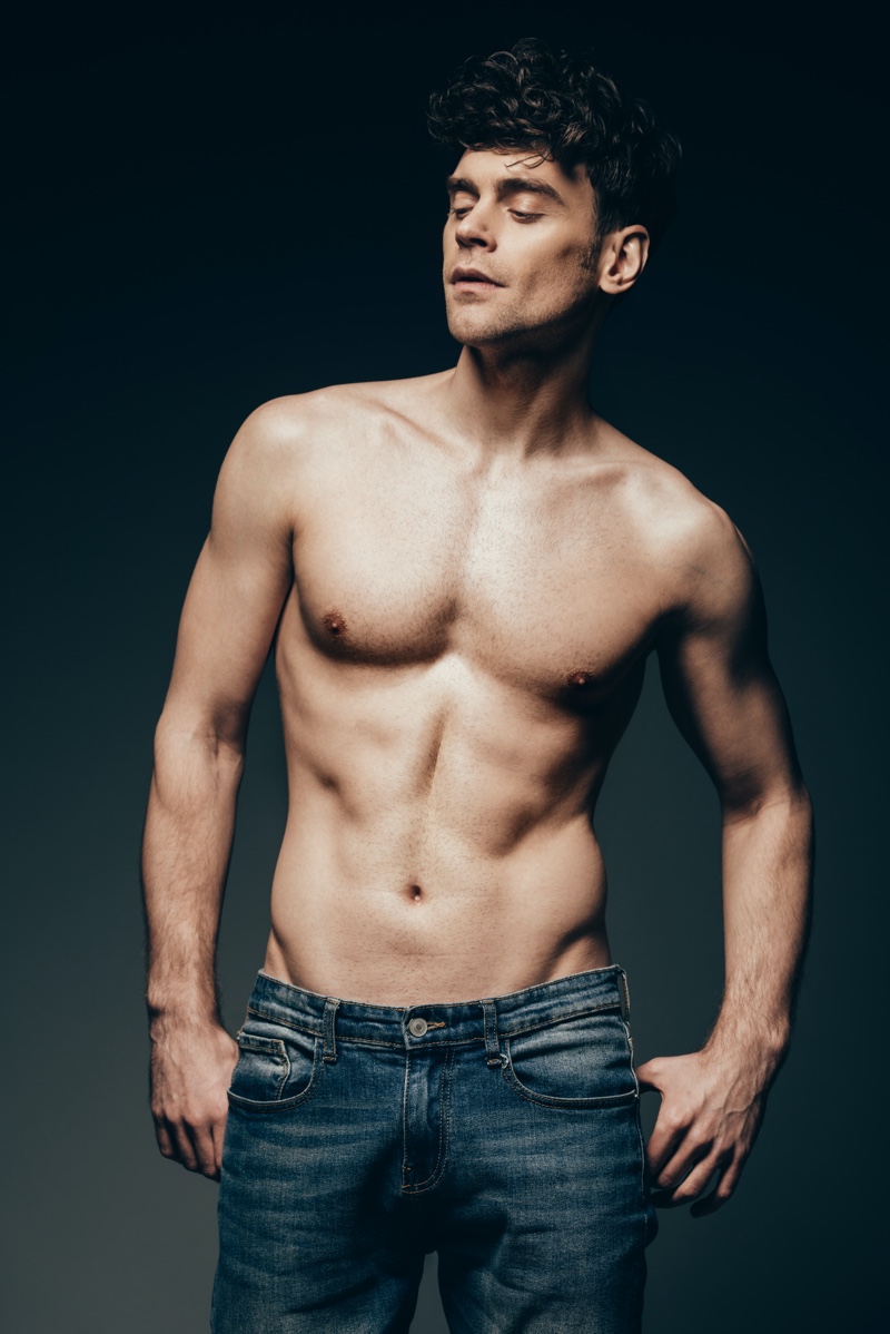 shirtless guys wearing jeans
