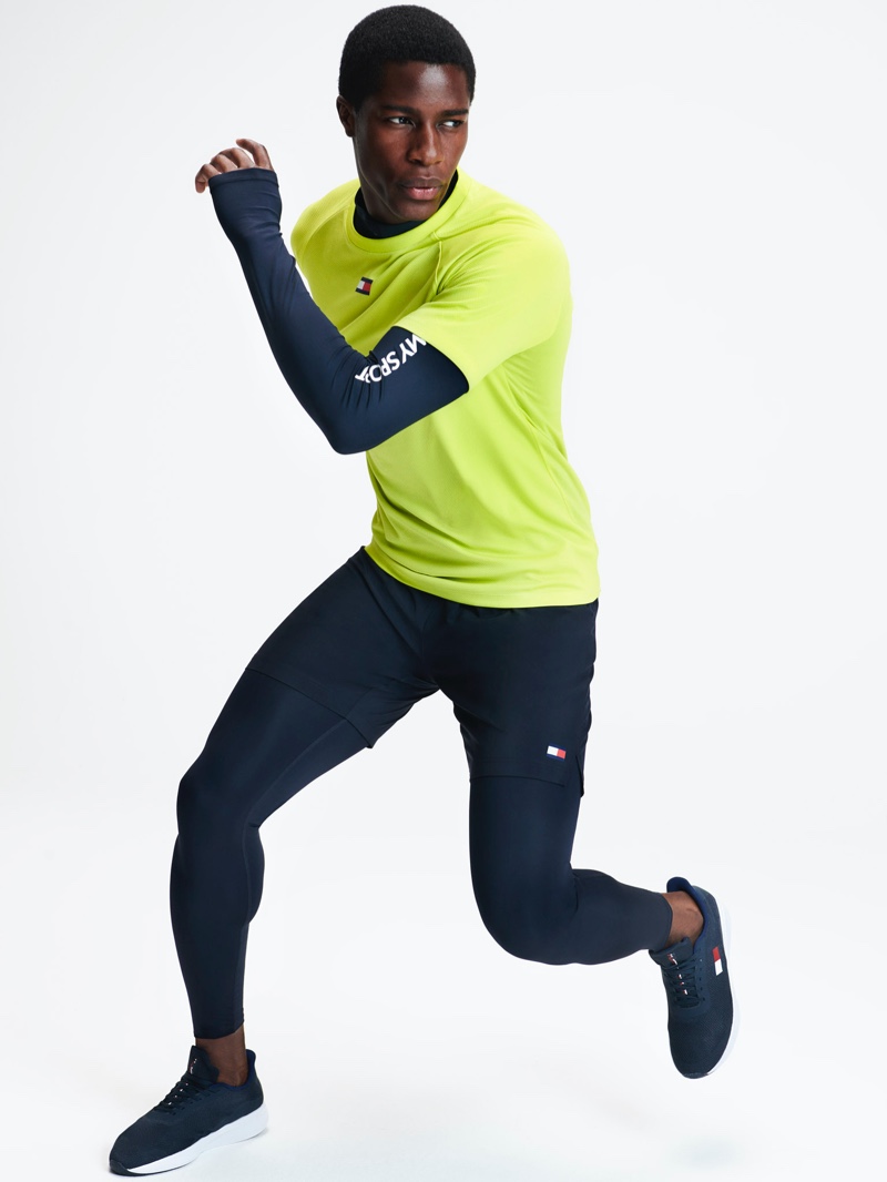 Embracing an active flair, James Kakonge wears a look from Tommy Sports' spring-summer 2020 collection.