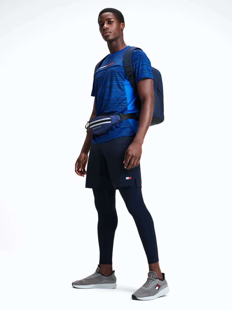 Making a case for blue and black, James Kakonge models Tommy Sport for spring-summer 2020.