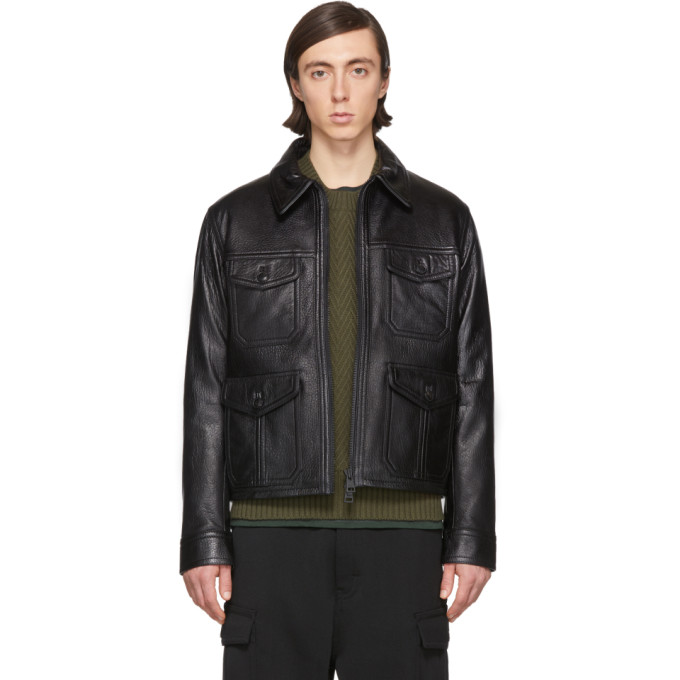 AMI Alexandre Mattiussi Black Leather Blouson Jacket | The Fashionisto