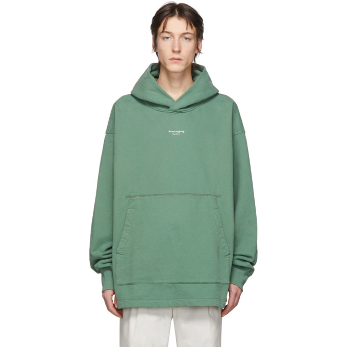 Acne Studios Green Reverse Logo Hoodie | The Fashionisto