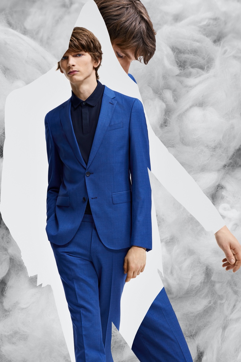 Model Erik Van Gils sports a dashing blue suit from BOSS' Responsible Tailoring collection.