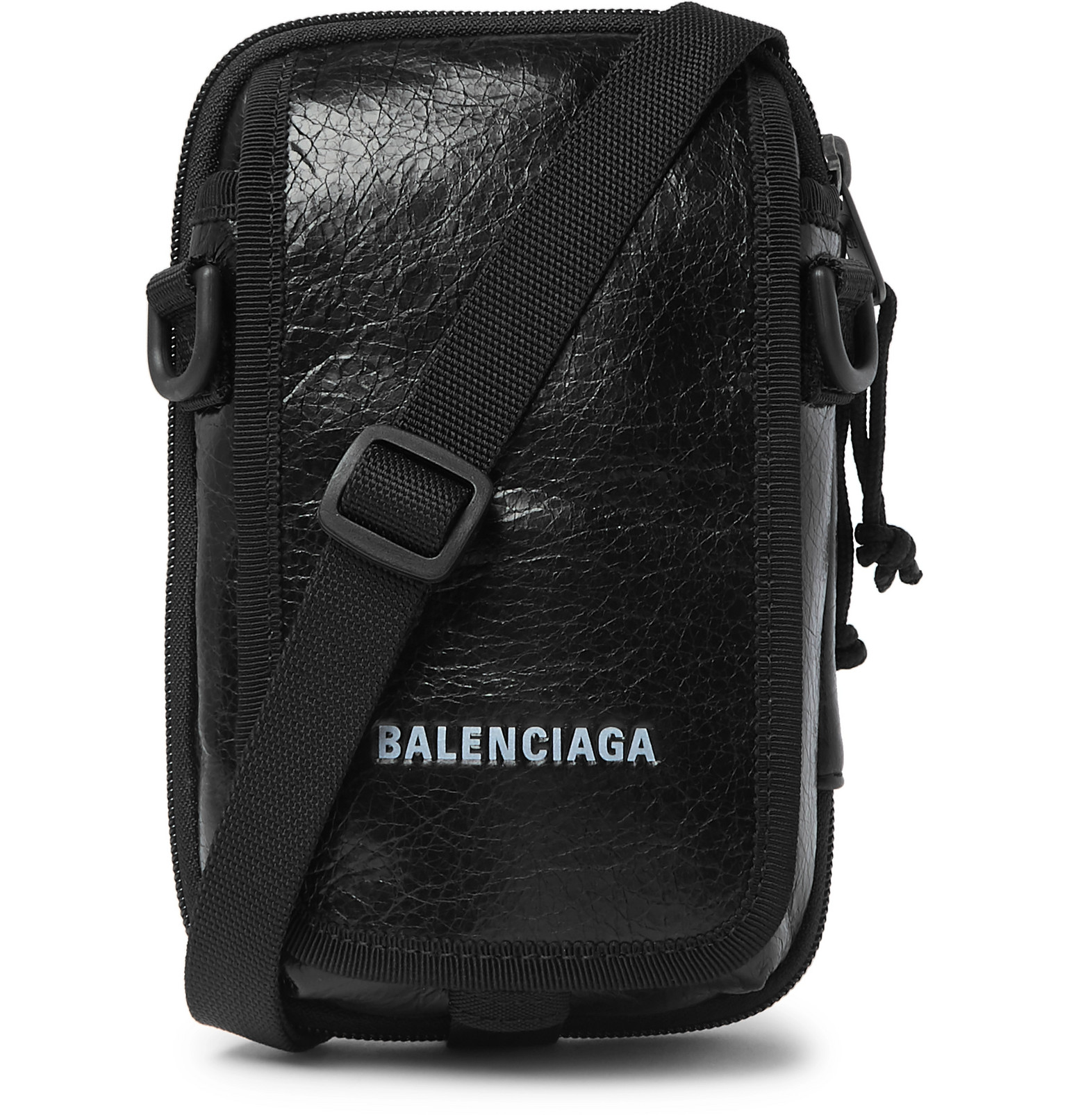 Balenciaga - Arena Logo-Print Crinkled-Leather Pouch - Men - Black ...