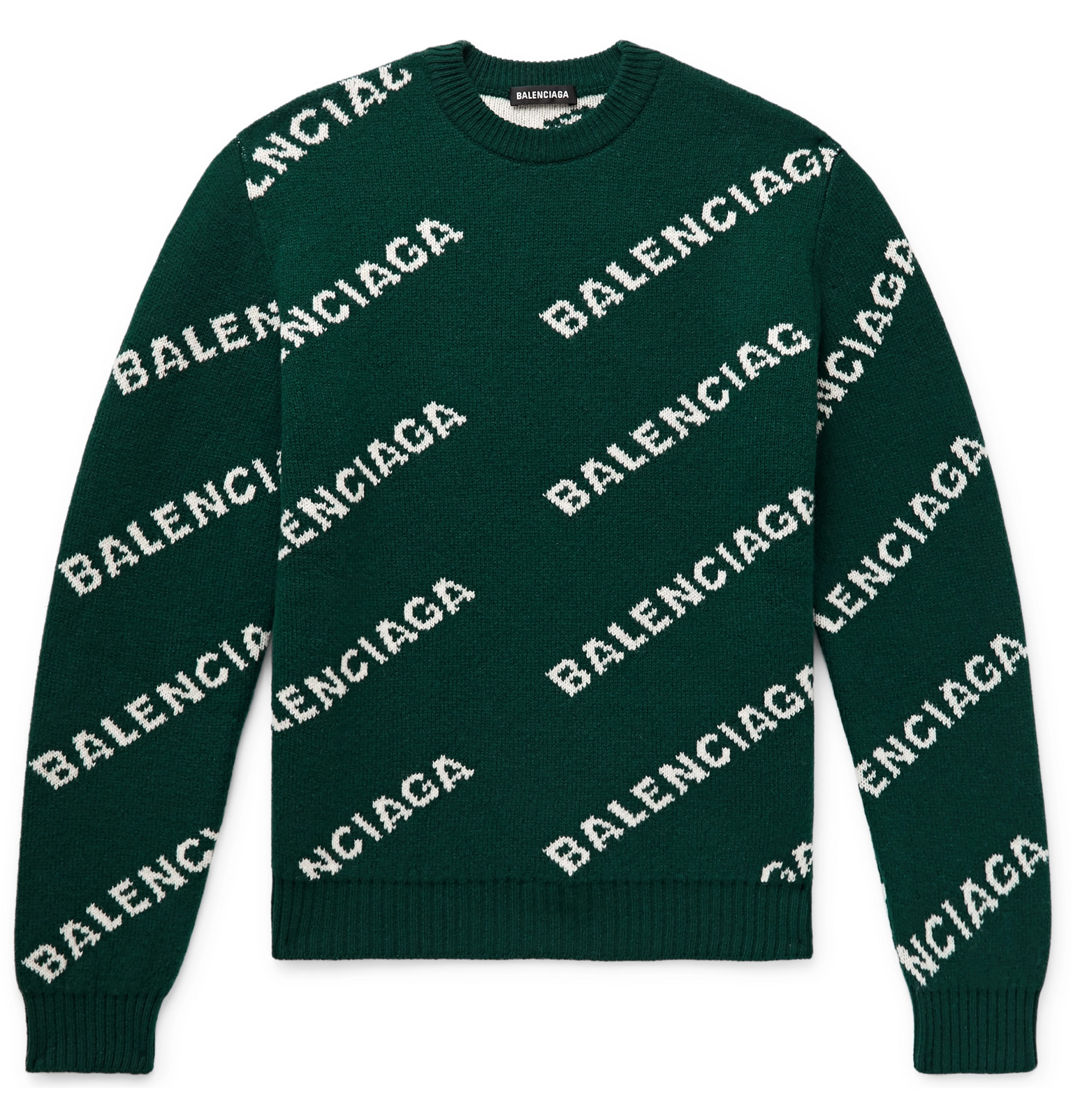 Balenciaga - Logo-Intarsia Wool-Blend Sweater - Men - Green | The ...
