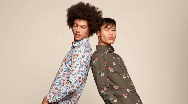 Chun & Gabriel Inspire in Easy Wardrobe Staples from Banana Republic Models Gabriel Gomieri and Chun Soot sports floral print shirt from Banana Republic.