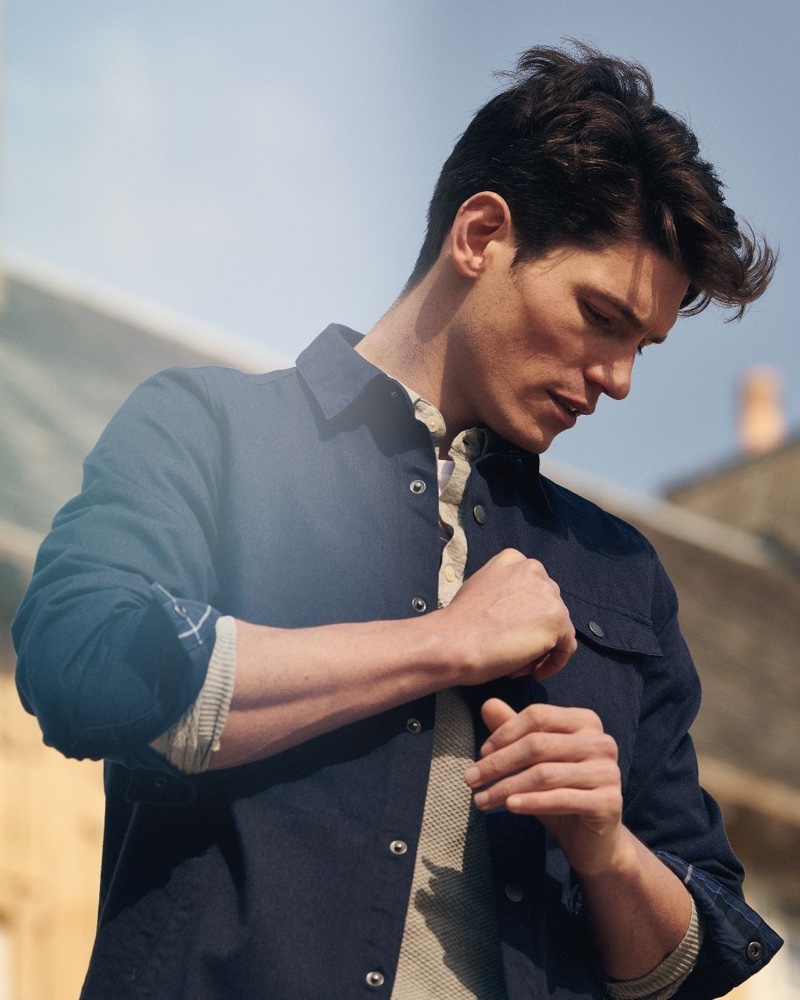 Rolling up his sleeves, Sam Way wears Barbour's Morton overshirt.