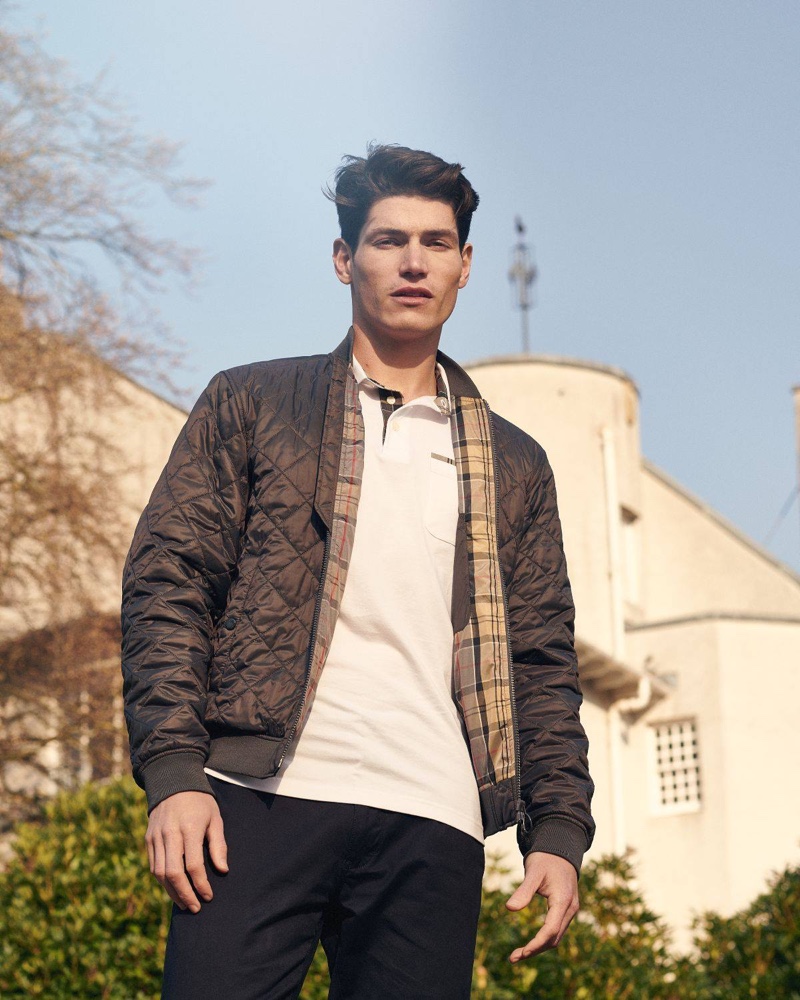 Venturing outdoors, Sam Way dons Barbour's Aviemore shirt with the brand's Gabble quilted jacket.