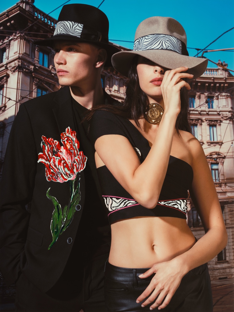 Models Jerry Koivisto and May Tager appear in Borsalino's spring-summer 2020 campaign.