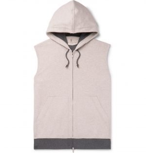 Brunello Cucinelli - Slim-Fit Mélange Cotton-Blend Jersey Hooded Gilet - Men - Gray Brunello Cucinelli - Slim-Fit Mélange Cotton-Blend Jersey Hooded Gilet - Men - Gray