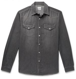 Brunello Cucinelli - Washed-Denim Western Shirt - Men - Gray Brunello Cucinelli - Washed-Denim Western Shirt - Men - Gray
