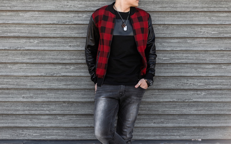 Buffalo Check Leather Jacket Male Model Buffalo Check Leather Jacket Male Model