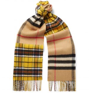 Burberry - Fringed Checked Cashmere and Merino Wool-Blend Scarf - Men - Yellow Burberry - Fringed Checked Cashmere and Merino Wool-Blend Scarf - Men - Yellow