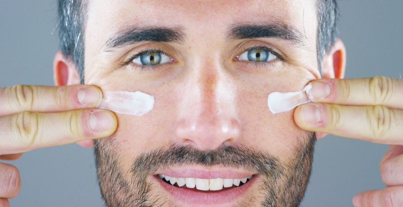 Closeup Male Model Face Cream