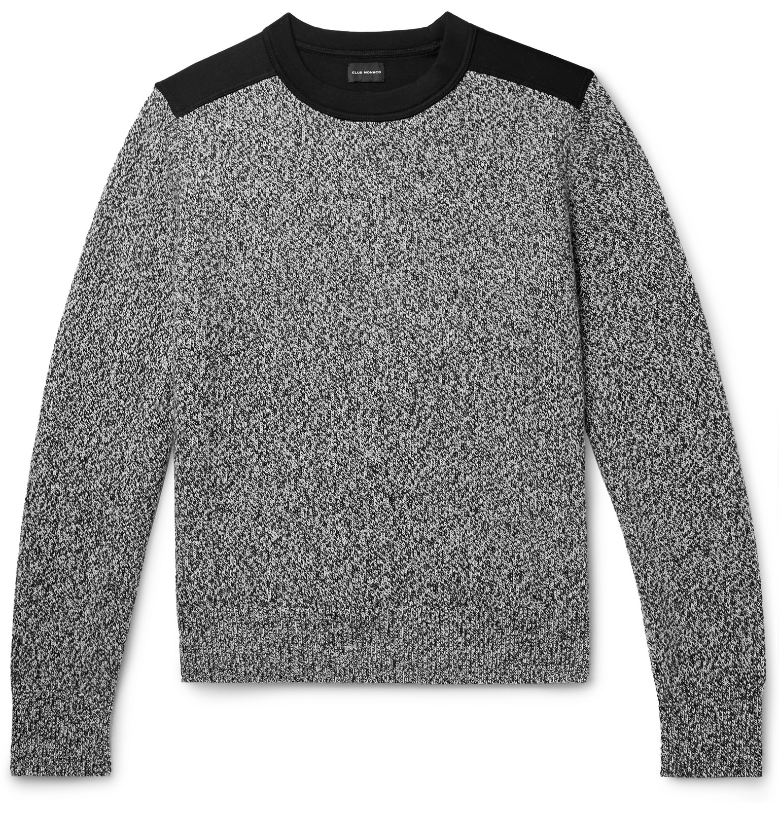 Club Monaco Jersey Panelled Mélange Cotton and Wool Blend Sweater Men Black Club Monaco Jersey Panelled Mélange Cotton and Wool Blend Sweater Men Black