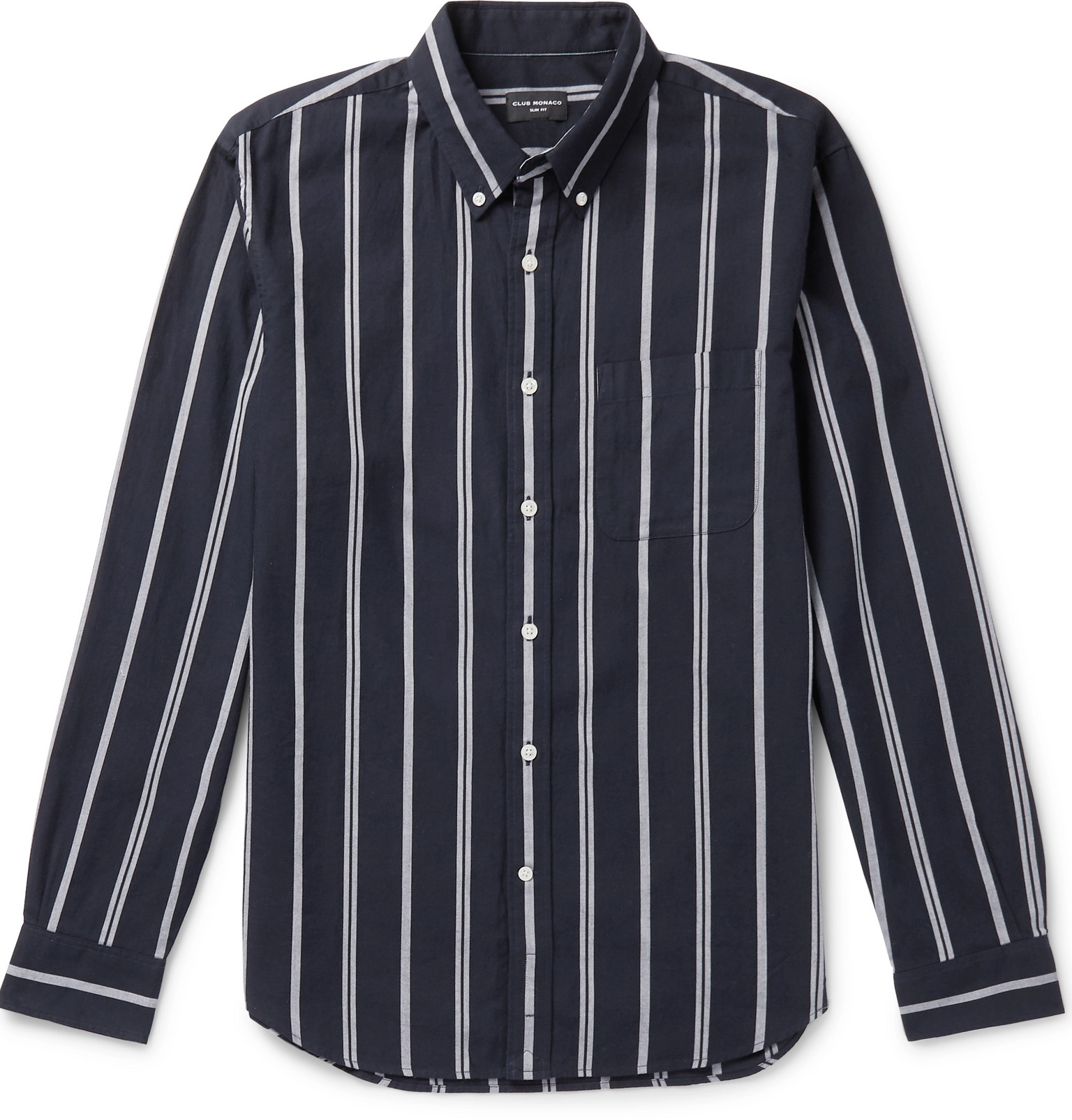 Club Monaco - Slim-Fit Button-Down Collar Striped Cotton-Twill Shirt ...