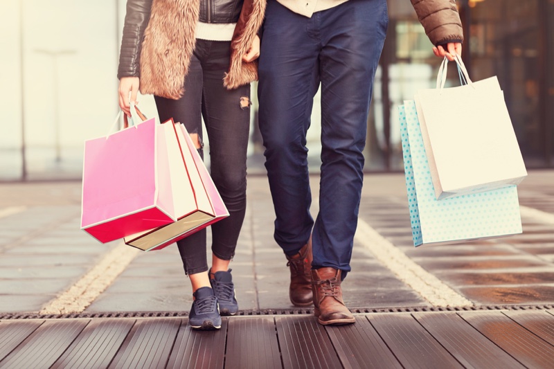 Couple Walking Shopping Bags City