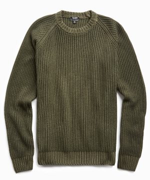 Garment Dyed Cashmere Raglan Rib Crew in Olive Garment Dyed Cashmere Raglan Rib Crew in Olive
