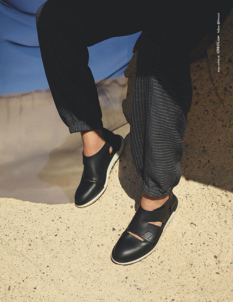 Italian fashion house Giorgio Armani puts the spotlight on its footwear for a part of its spring-summer 2020 campaign.