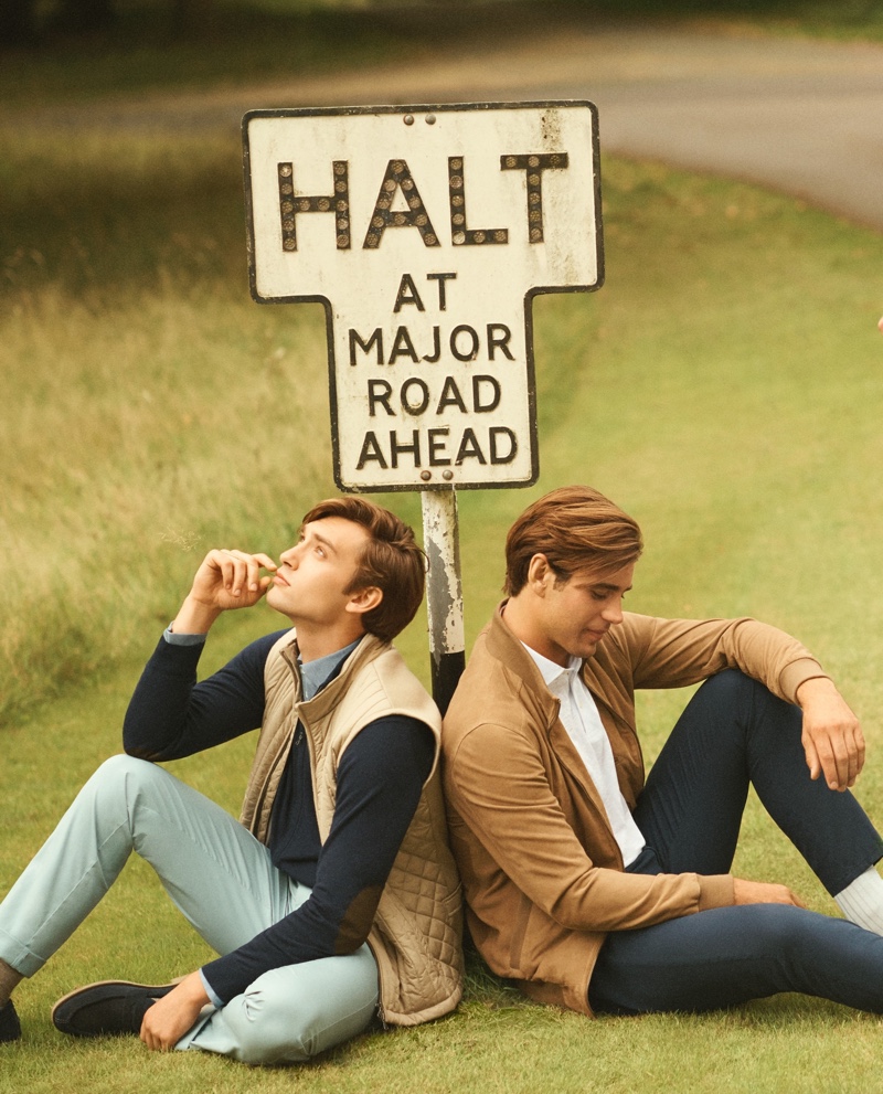 Taking a British road trip, George Le Page and Matt Trethe star in Hackett London's spring-summer 2020 campaign.
