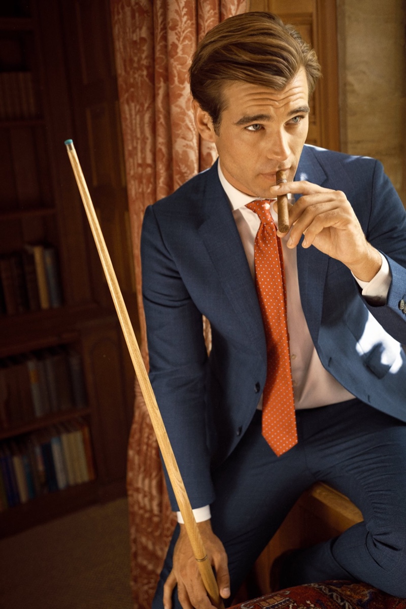 Matt Trethe enjoys a cigar and a game of pool for Hackett London's spring-summer 2020 campaign.