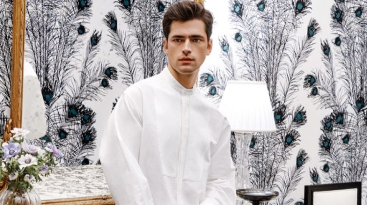 Sean O'Pry sports a Jil Sander cotton shirt with wool pants.