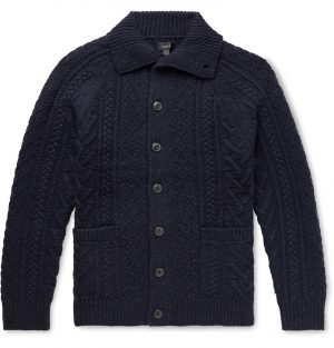 J.Crew - Cable-Knit Donegal Merino Wool-Blend Cardigan - Men - Blue J.Crew - Cable-Knit Donegal Merino Wool-Blend Cardigan - Men - Blue