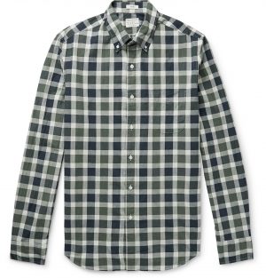 J.Crew - Secret Wash Button-Down Collar Gingham Stretch-Organic Cotton Shirt - Men - Green J.Crew - Secret Wash Button-Down Collar Gingham Stretch-Organic Cotton Shirt - Men - Green