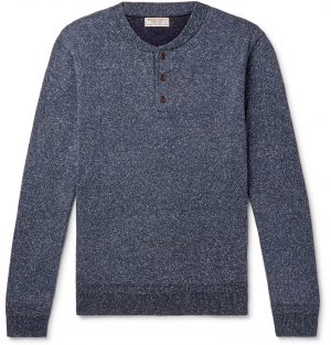 J.Crew - Wallace & Barnes Mélange Silk and Cotton-Blend Henley Sweater - Men - Blue J.Crew - Wallace & Barnes Mélange Silk and Cotton-Blend Henley Sweater - Men - Blue