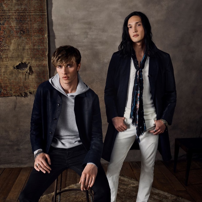 Models Lucky Blue Smith and Joshua Smoot front John Varvatos' spring-summer 2020 campaign.