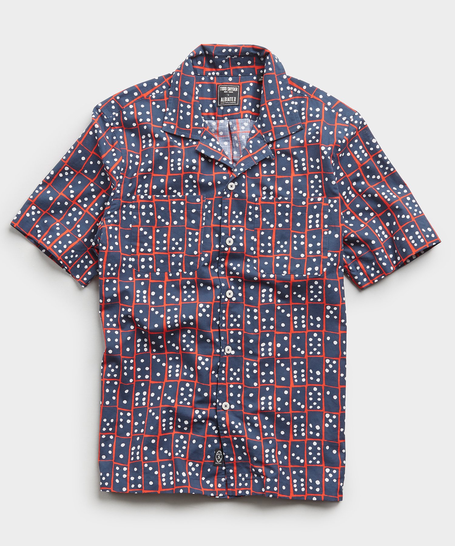 Limited Edition Domino Print Camp Collar Short Sleeve Shirt in Navy ...