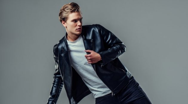8 Smooth Mix and Match Spring Casual Outfits for Men Male Model Leather Jacket T-Shirt Ripped Jeans
