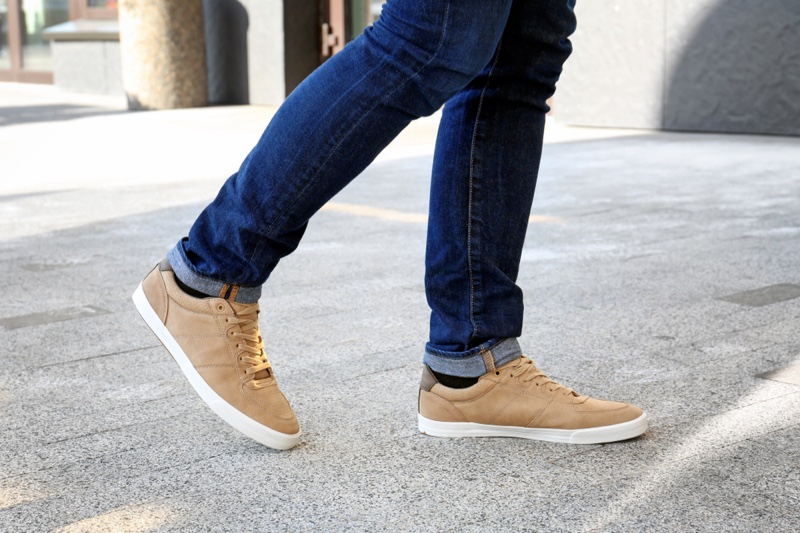 Man Beige Brown Sneakers Jeans