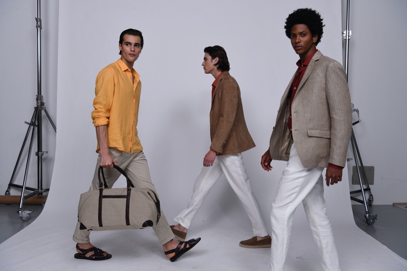 Models Parker van Noord, Liam Kelly, and Rafael Mieses don looks from Massimo Dutti's spring-summer 2020 Limited Edition collection.