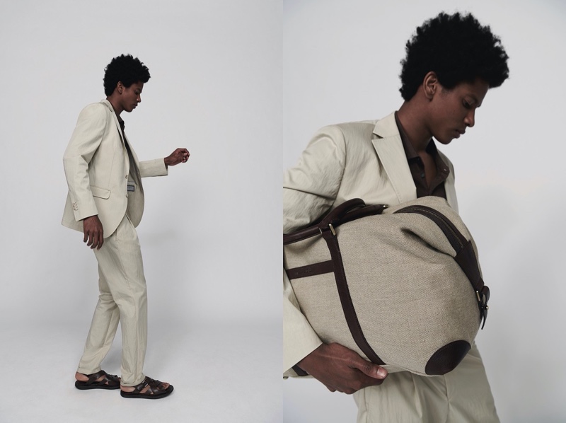 Rafael Mieses models a light-colored suit from Massimo Dutti's spring-summer 2020 Limited Edition collection.