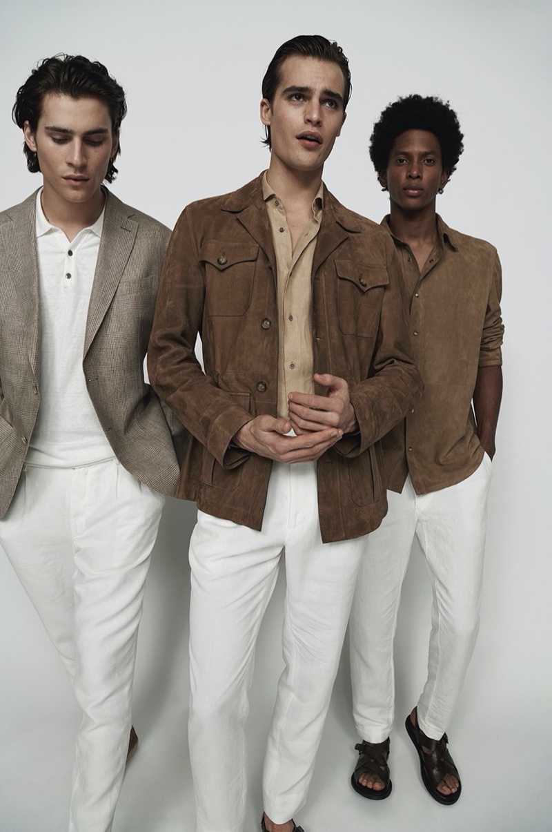 Liam Kelly, Parker van Noord, and Rafael Mieses embrace sleek menswear style in pieces from Massimo Dutti's spring-summer 2020 Limited Edition collection.