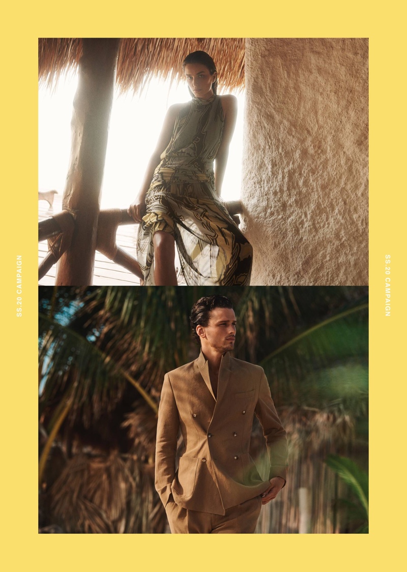 Andreea Diaconu and Simon Nessman model chic looks for Massimo Dutti's spring-summer 2020 campaign.