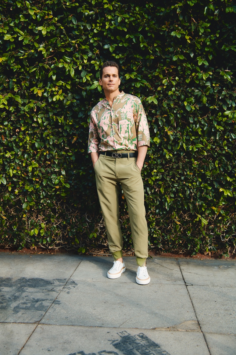 Embracing spring 2020 style, Matt Bomer wears Salvatore Ferragamo for Neiman Marcus' spring 2020 men's campaign.