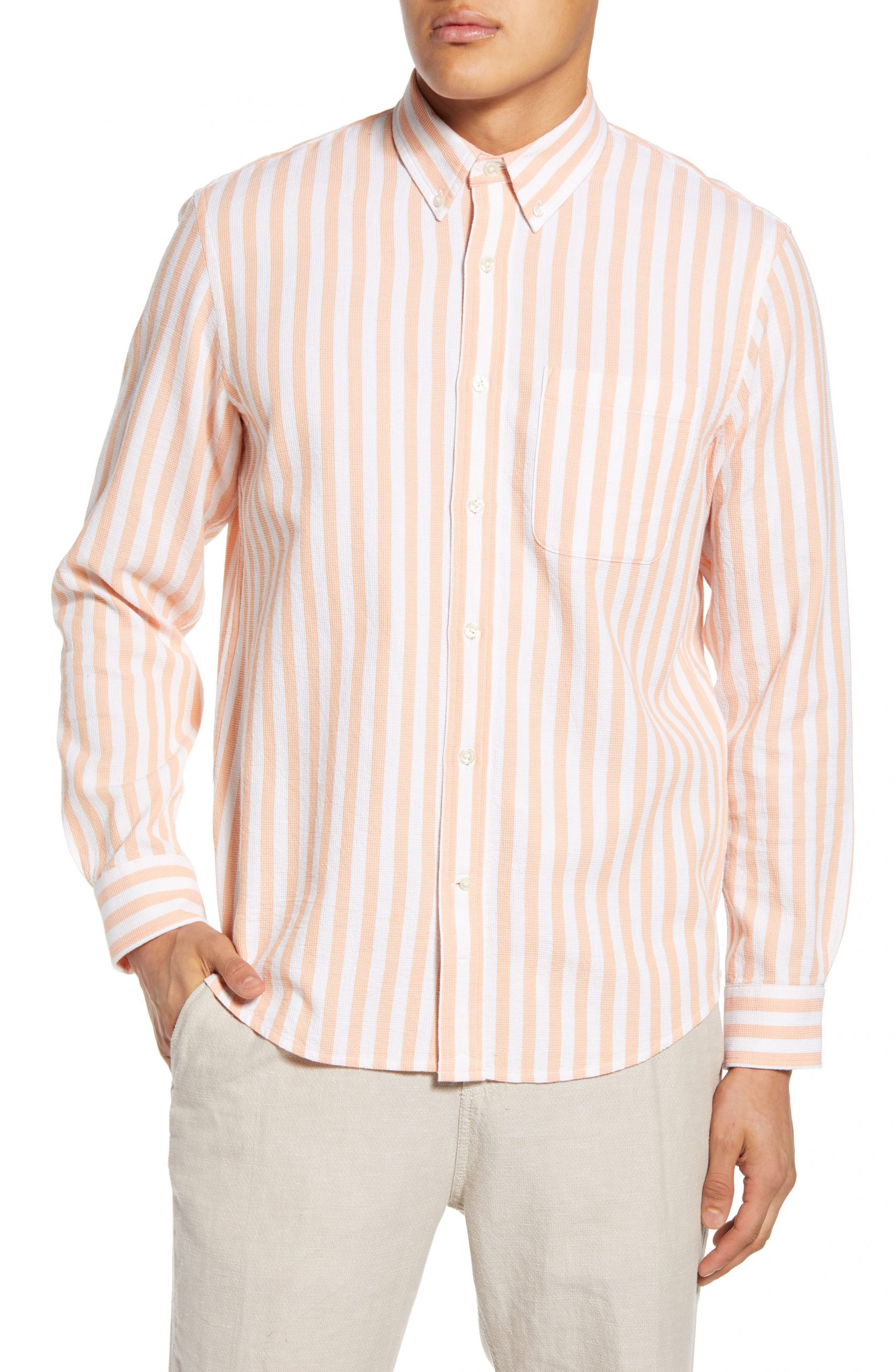 Men’s Club Monaco Slim Fit Waffle Stripe Button-Down Shirt, Size Small ...