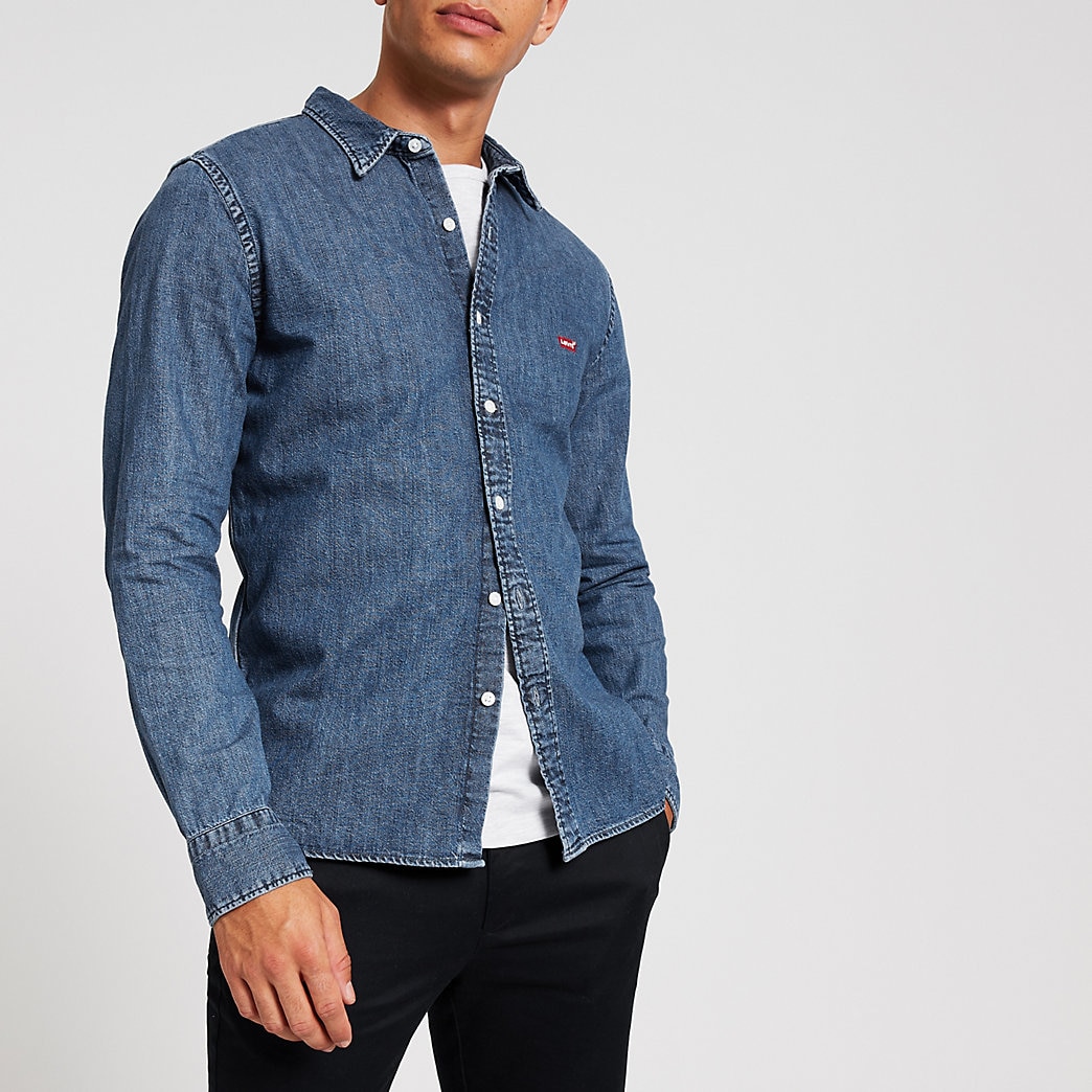 levi's dark blue denim shirt