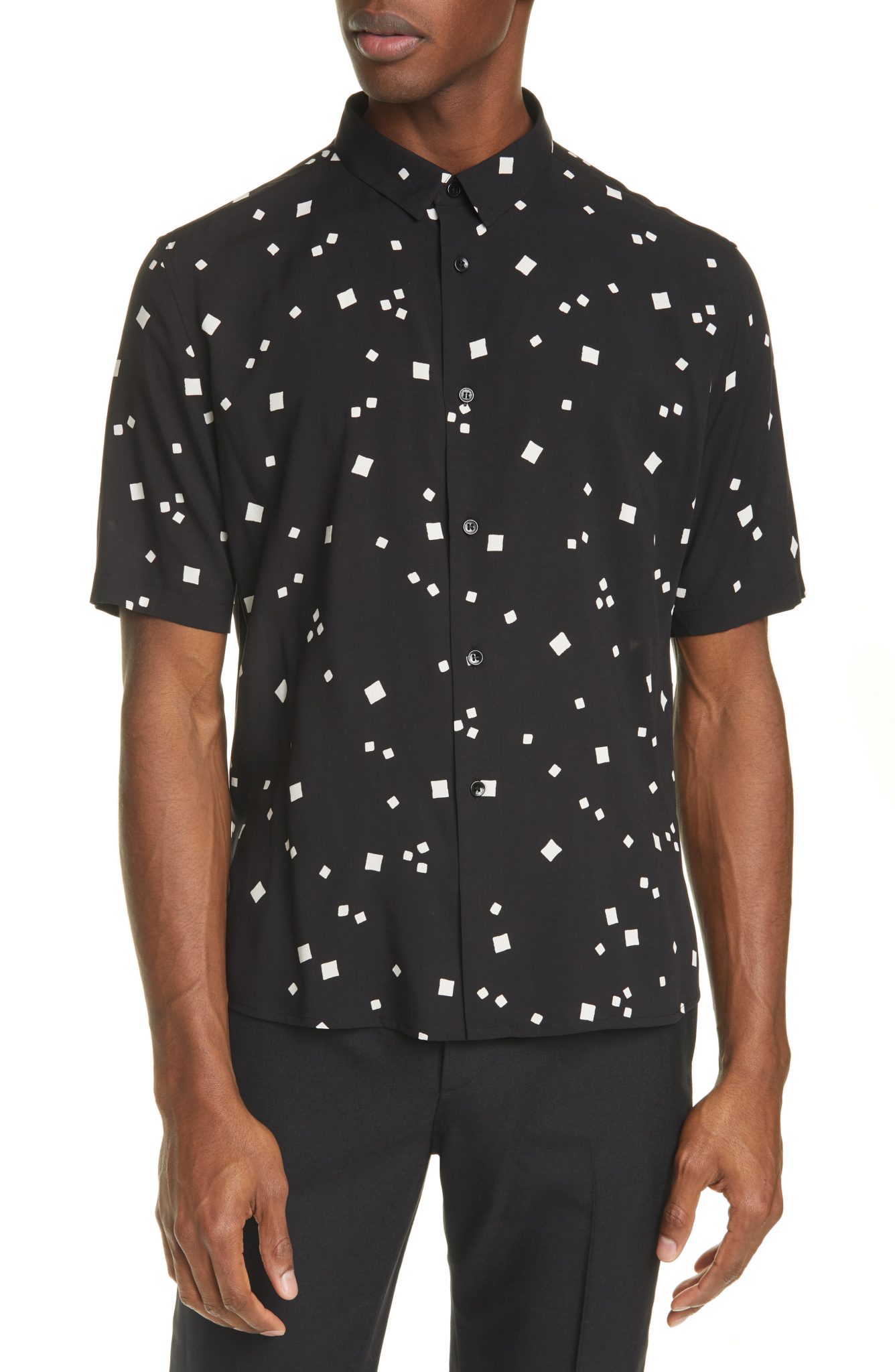 Men’s Saint Laurent Short Sleeve Button-Up Shirt, Size 38 EU - Black ...